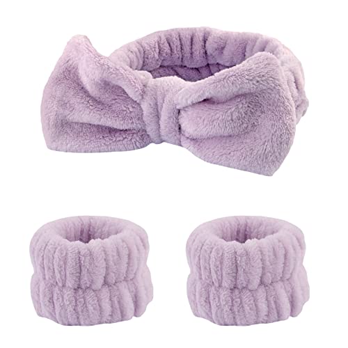 Jahama 3pack Spa Bandada para a cabeça e pulseira, faixa para a cabeça para lavar faixas de flanela macia para mulheres,