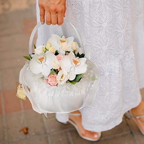 Amlesso 3pcs Flor Girl Basket - cesta de flores brancas, cesta de casamento para matrimônio