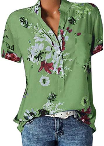 Camisas de verão de Yubnlvae para mulheres de manga curta FIT S-5XL BOTERNS NO TOPS CASUAL FLORAL TRENDY CASCO TOPS DE