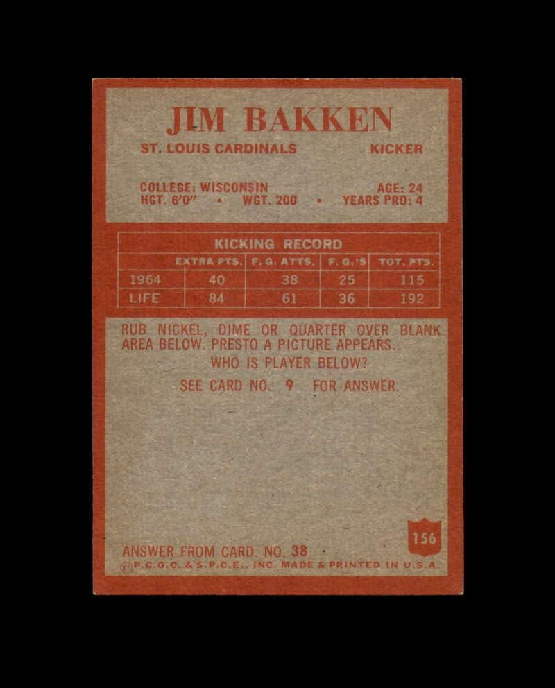 Jim Bakken Hand assinou 1965 Philadelphia St. Louis Cardinals Autograph
