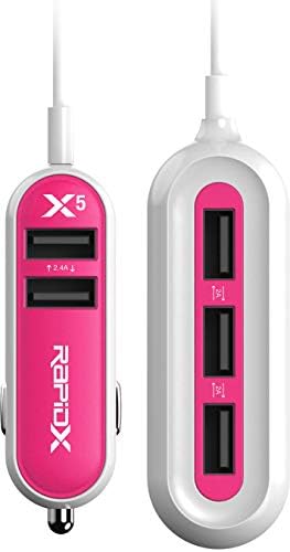 RAPIDX X5 5 portas USB Carregador de carro 22.4a rosa
