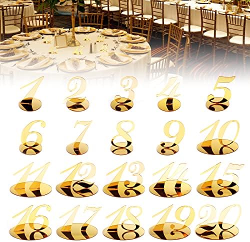 1-20 Números de tabela Números de mesa de acrílico Kalolary para casamento com suporte Base Gold Mirror Número da tabela