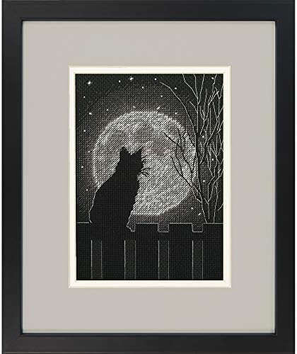 Dimensões Black Moon Cat Counts Cross Stitch Kit, multicoloria