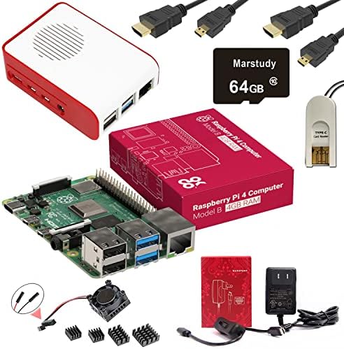 Marstudy Raspberry Pi 4 Modelo B Kit de partida completa -64GB Edição /Raspberry Pi 4b /Raspberry Pi OS pré -instalado