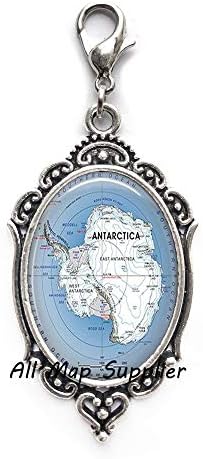 AllMapsupplier Fashion Zipper Pull, fecho de lagosta da Antártica, jóias do mapa da Antártica, mapa do pólo sul, mapa da