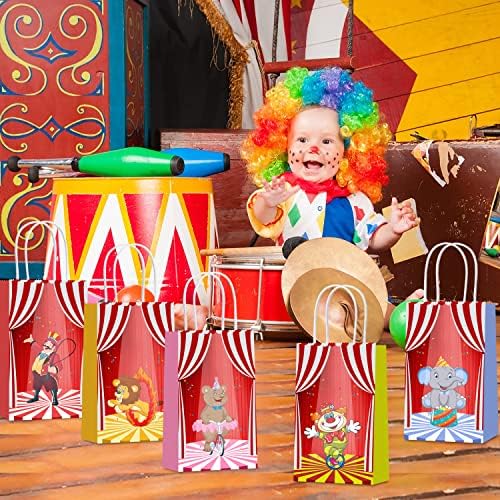 Dishidianzi 12 Pack Circus Party Candy Favor Bags, com alças, sacolas de presente com tema de carnaval, para Decorações de chá de bebê