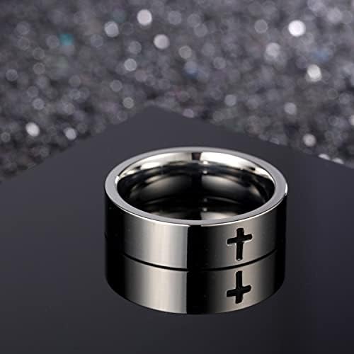 Colorido bling de 6 mm de 6 mm simples polido gravado anel cruzado anel empilhável aço inoxidável prata cristão anel de lateral