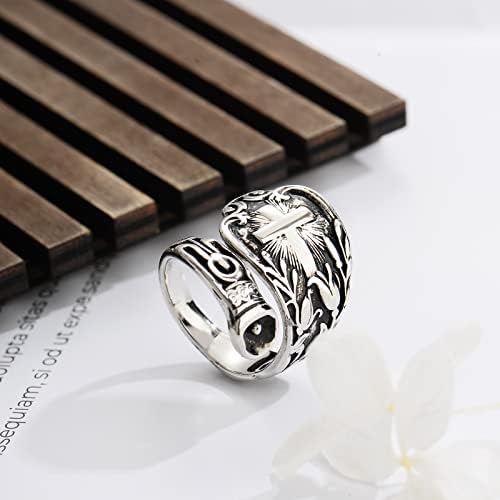 Cawsug anéis de colher cruzada ajustável para mulheres prata vintage boho design floral design vitoriano polegar jóias artesanais