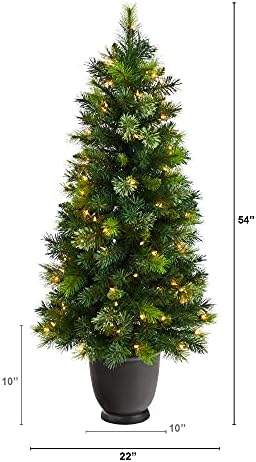 4,5 pés. Oregon Pine Artificial Christmas Artificial em plantador decorativo com 250 galhos dobráveis ​​e 100 luzes brancas