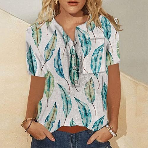 Camisas de linho para mulheres Casual Button Tops de manga curta 3x Roupos fofos Bloups Summer Fashion 2023