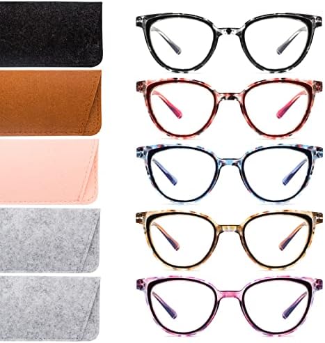 Areyeth 5 Pack Cat Eye Reading Glasses para mulheres, leitores de bloqueio de luz azul com dobradiça de primavera (+2,75