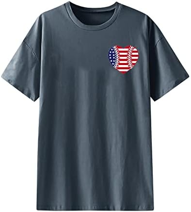 4 de julho Camisas para mulheres grandes camisetas T Crewneck de pista curta Tops American Flag Baseball Grapic Tee