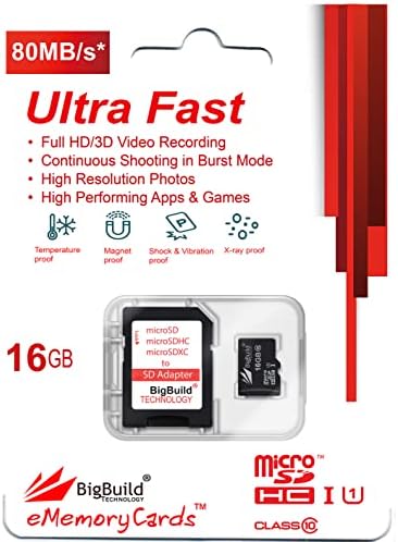 BigBuild Technology 16 GB Ultra Fast 80MB/S MicroSDHC Cartão de memória para Xiaomi Redmi 9, 9 Active/Power/Prime, 9a/9at,