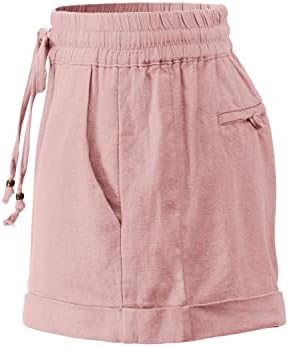 Shorts de linho femininos da Urban Daizy - Casa elástica de cintura elástica com bolsos puxados na praia de praia