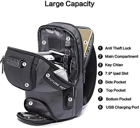 Mochila Tucuxy Sling para homens Bolsas de ombro de crossbody Saco de esteira à prova d'água com porta USB