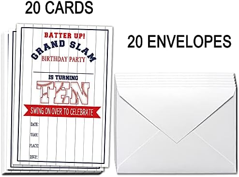 UKEBOBO 10º aniversário de festa de aniversário com envelopes-convites de festa de beisebol, decorações de festa de beisebol-20