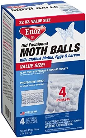 Enoz Bolas de mariposas à moda antiga, mata traças de roupa, cobertas de embrulho protetor, usa ingredientes ativos, 32 oz