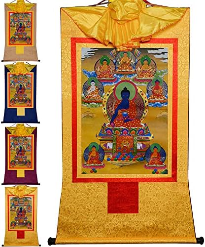 Gandhanra tibetan thangka parede pendurada, oito formas de bhaisajyaguru, buda medicinal, arte de pintura budista thangka, brocado Thangka,