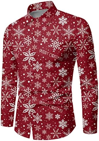 XXBR Christmas Button Down Camisetas para masculino Camisa de vestido de manga longa de tamanho longo