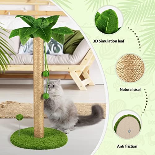 Dohump Cat Scratching Post, 31 de arranhões altos com corda de sisal premium, duas bolas interativas pendentes e brinquedos de bola