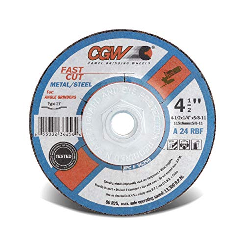 CGW 4-1/2 x 1/4 x 5/8-11 Roda de moagem A24-R-BF para Metal/Aço T27 Corte Fast 36256 Caixa de 10