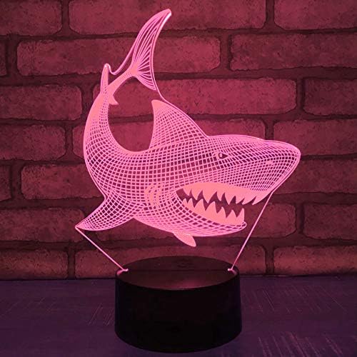 Jinnwell 3D Shark Fish Animal Night Lâmpada leve Ilusão LED 7 Alteração da cor Touch Touch Tabel Table Table Lâmpadas de