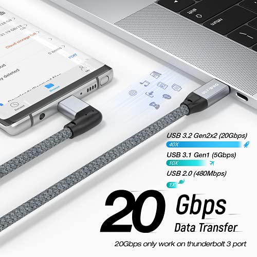 USB C para USB C CABO 100W, 20 Gbps de 90 graus ângulo reto 4k@60Hz Cabo de saída de vídeo com e-marker para Thunderbolt 3, Oculus