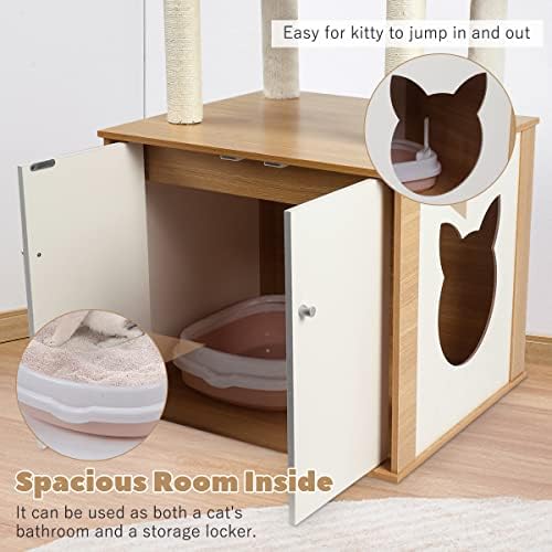 Breerainz Modern Cat Tree para gatos internos, torre de gatos de 59 com gabinete de armazenamento de madeira e condomínio,