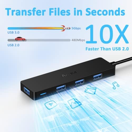 ACEELE 5 PORT USB 3.0 USB TIPO C Hub, Ultra-Slim com cabo estendido de 2 pés, 5 Gbps Superspeed, Charging Micro USB, para 2020 MacBook