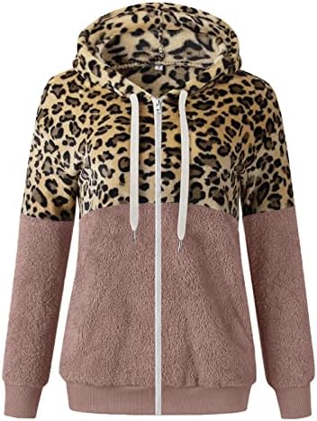 Cokuera feminina moda de tamanho de capuz de tamanho de capuz casal causal lã de lã de leopardo com estampa de splicing