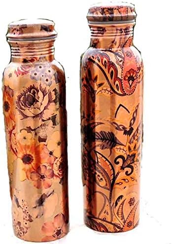 Arte moderna de cobre puro impresso com garrafa de água de cobre de laca externa para fins de viagem, academia, Yoga 950