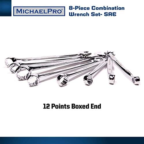 MichaelPro MP001014 Conjunto de ferramentas de chave de combinação SAE de 8 peças, conjunto patenteado do design de garra