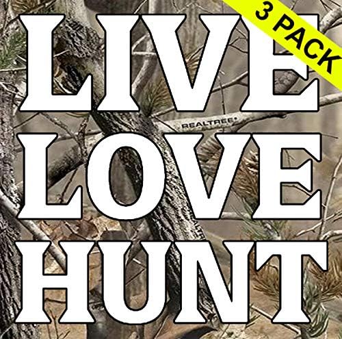 Adesivos de vinil Live Love Hunt Hunt Large 3 pacote de tamanhos variados adesivos de decalques de carro para laptop hidráulio