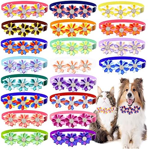 Pecador 20pcs cão arco de cor de gato gato besteira de estimação com cristal de diamante pétalas coloridas arcos de cachorro