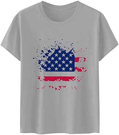 Mulheres 4 de julho Tops American Star Flag listrado Camisetas impressas Camisas básicas de manga curta Crewneck Blusa de férias