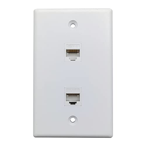 Placa de parede Ethernet, placa de parede de Jack de 2 portas com dois Cat6 Keystone Jack Wall Plate, UTP, branco,