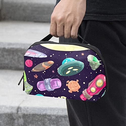 Organizador eletrônico, bolsa de cosméticos, organizador de viagens eletrônicas, bolsa de tecnologia, padrão de nave espacial