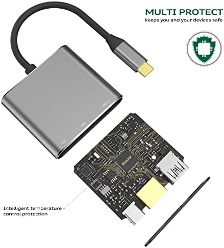 Adaptador multitor USB C a HDMI, conversor Thunderbolt para HDMI com 4K HDMI, carregamento PD de 60w tipo C e porta USB 3.0, USB