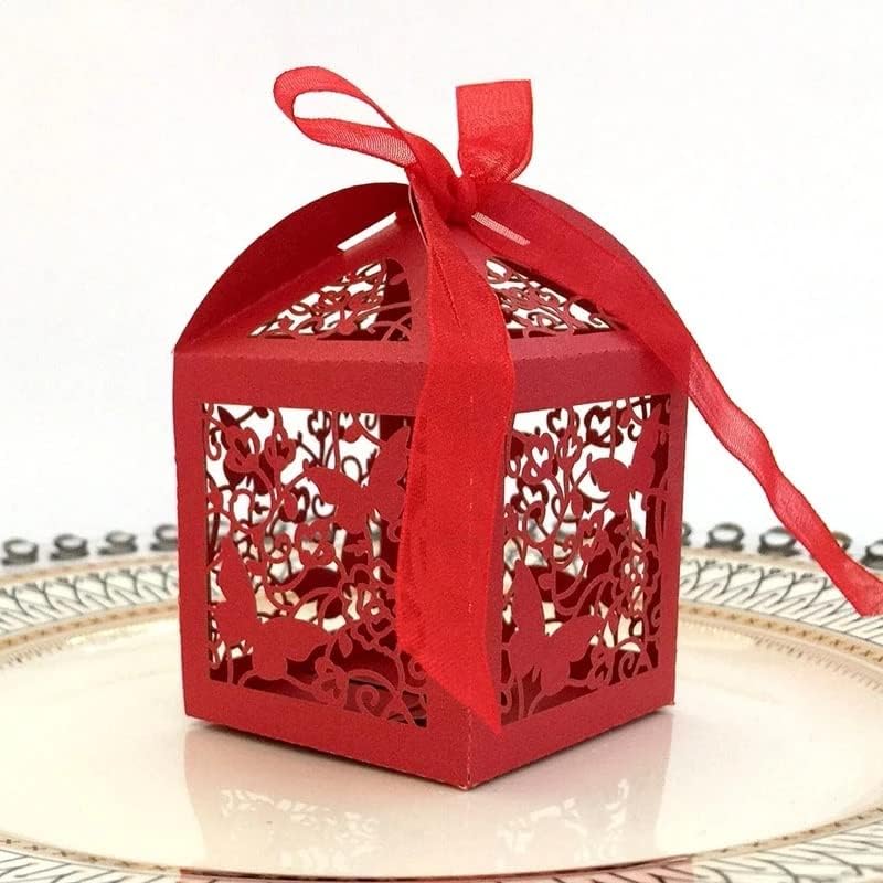 CuJux 50pcs de transporte oco a favor de presentes caixas de doces com fita de festas de casamento personalizadas decorações