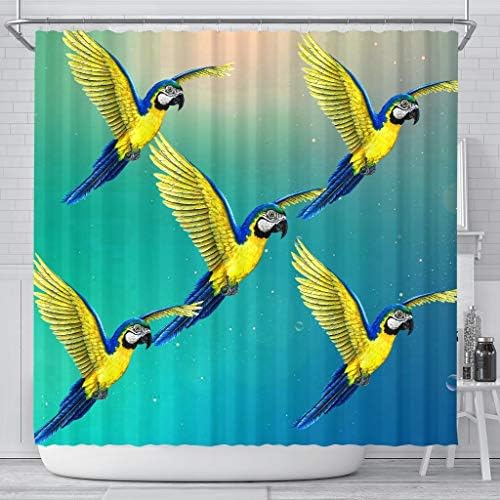 Cortinas de chuveiro de papagaio de papagaio azul e amarelo