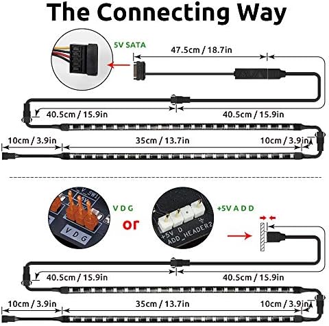 Speclux PC Kit de luzes de tira LED RGB RGB - Iluminação magnética de caixa para PC, 2pcs 42Leds Argb Strip para 5V 3pin