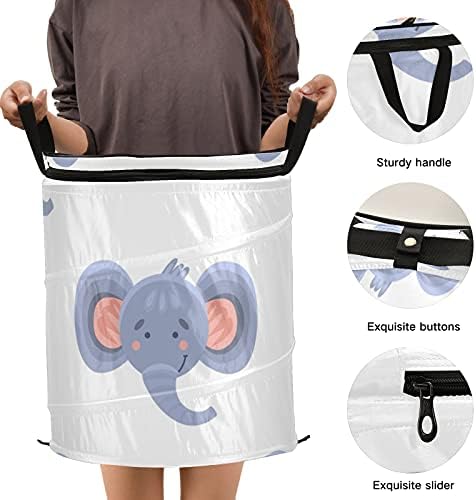 Elephant Cute Blue Head Pop Up Lavandery Horse com tampa de zíper cesta de roupa dobrável com alças Organizador de