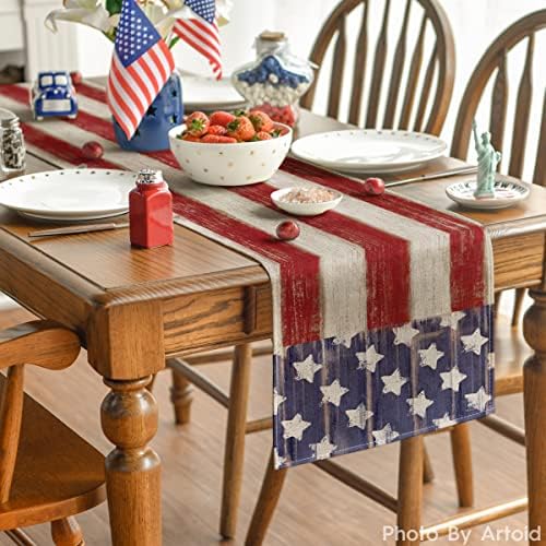 Modo Artóide American Flag Stars and Stripes 4 de julho Runner, Memorial Day Kitchen Dining Table Decoration for Home