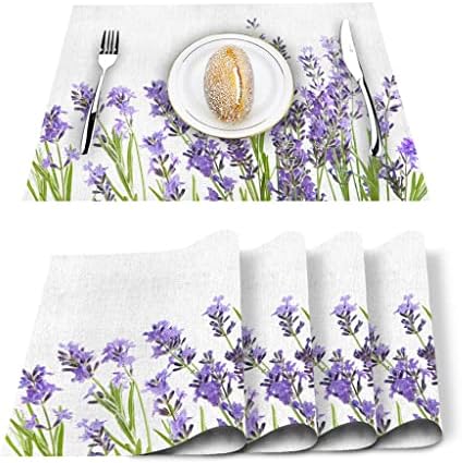 Czdyuf 4/6pcs conjunto de tapetes de mesa de lavanda Tabela de linho de lavander