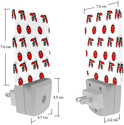 Rodailycay sensor leve à noite Ladybug, 2 pacotes de luzes noturnas se conectam na parede, luz noturna de LED branca quente para