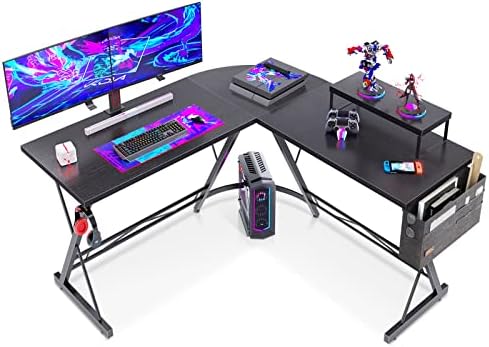 Casaottima L em forma de mesa, mesa de escritório em casa com canto redonda, mesa de computador com grande monitor stand mesa de trabalho