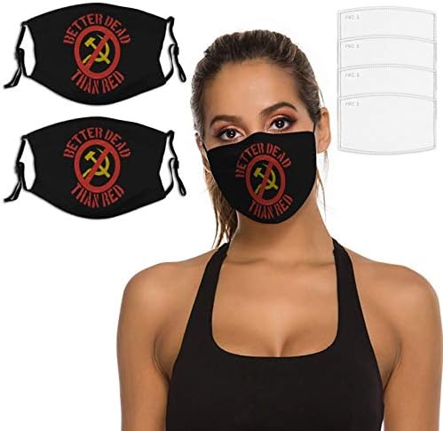 Conjunto de máscara facial de 2 peças mais 4 filtros de ar substituíveis Melhor morto do que o anti -comunismo Red Slogan