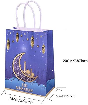 12pcs Eid Mubarak favorece os sacos de papel lanterna da lua, sacolas de presentes muçulmanas do Ramadã, caixas