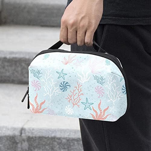 Bolsa de organizador eletrônico portátil Bolsa Bolsa de aquarela Sea marítima Starfish de coral Branco branco Conch Sagão de armazenamento