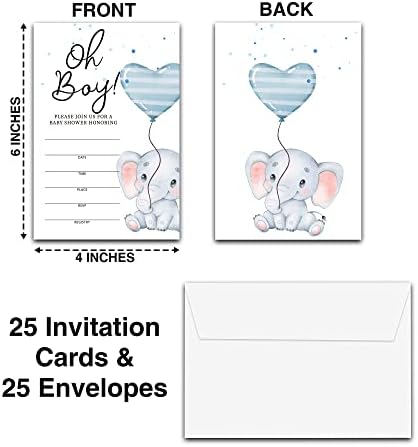 Cartões de convite para chá de bebê de elefante de balão com envelopes （4 x 6）-Oh, oh garoto de chá de bebê convidados